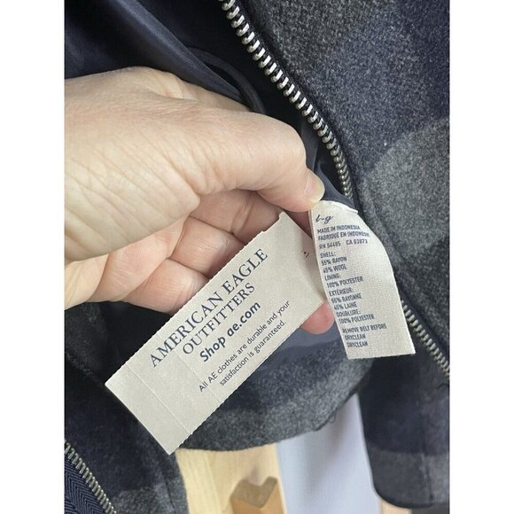 American Eagle Outfitters Women Wool Plaid Jacket Moto Coat Preppy Sz L Casual - Picture 4 of 4